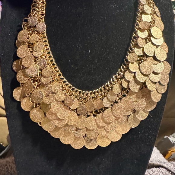 Vintage gold tone statement cha cha / bib necklace Woven Discs Multi Layers - Picture 2 of 3